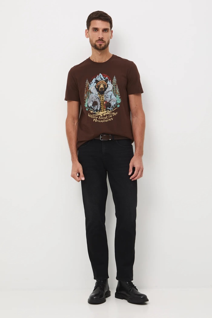 T-shirt bawełniany męski z nadrukiem RW25-TSMA34 brązowy RW25