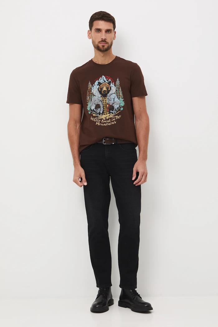 T-shirt bawełniany męski z nadrukiem RW25-TSMA34 brązowy RW25