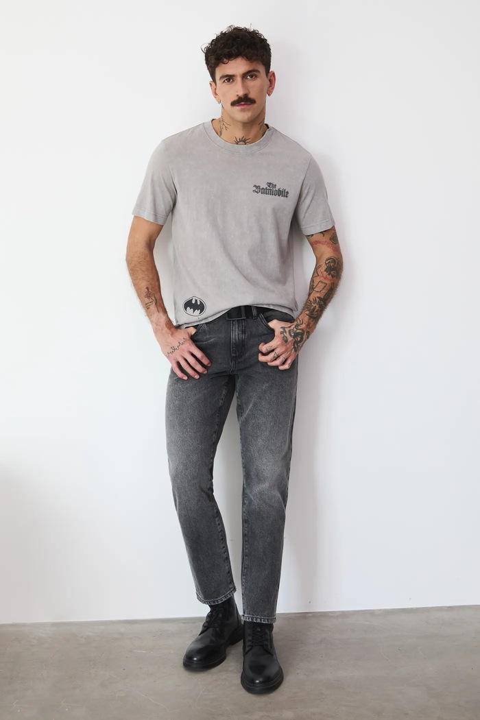 T-shirt bawełniany męski Batman okrągły szary RW25-TSMA72