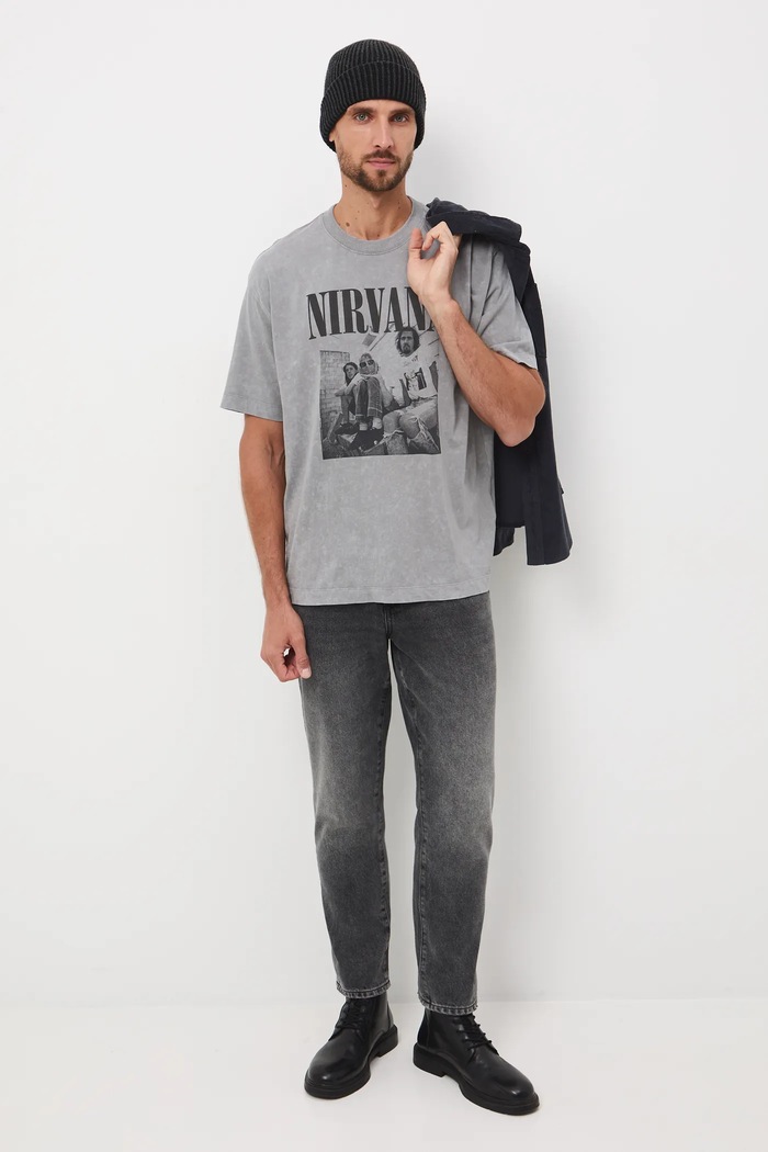 T-shirt bawełniany męski Nirvana RW25-TSMA75 szary RW25