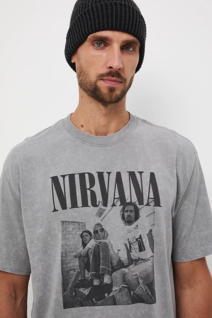 T-shirt bawełniany męski Nirvana szary RW25-TSMA75