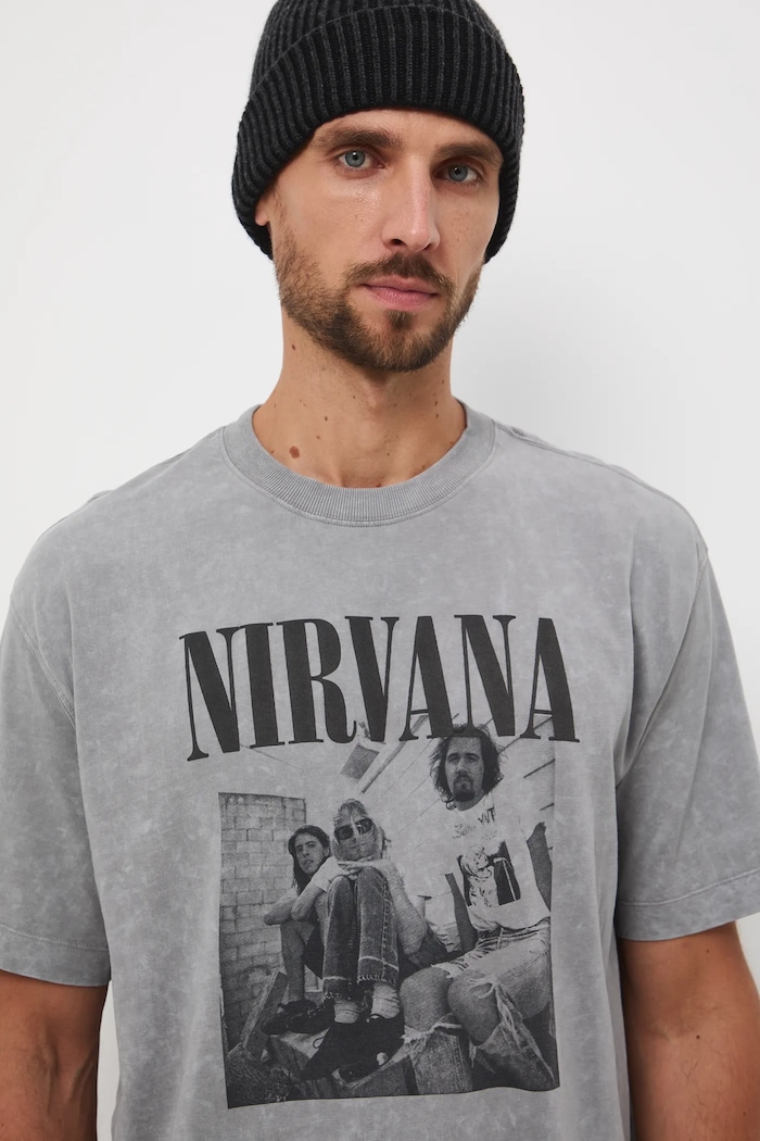 T-shirt bawełniany męski Nirvana szary RW25-TSMA75