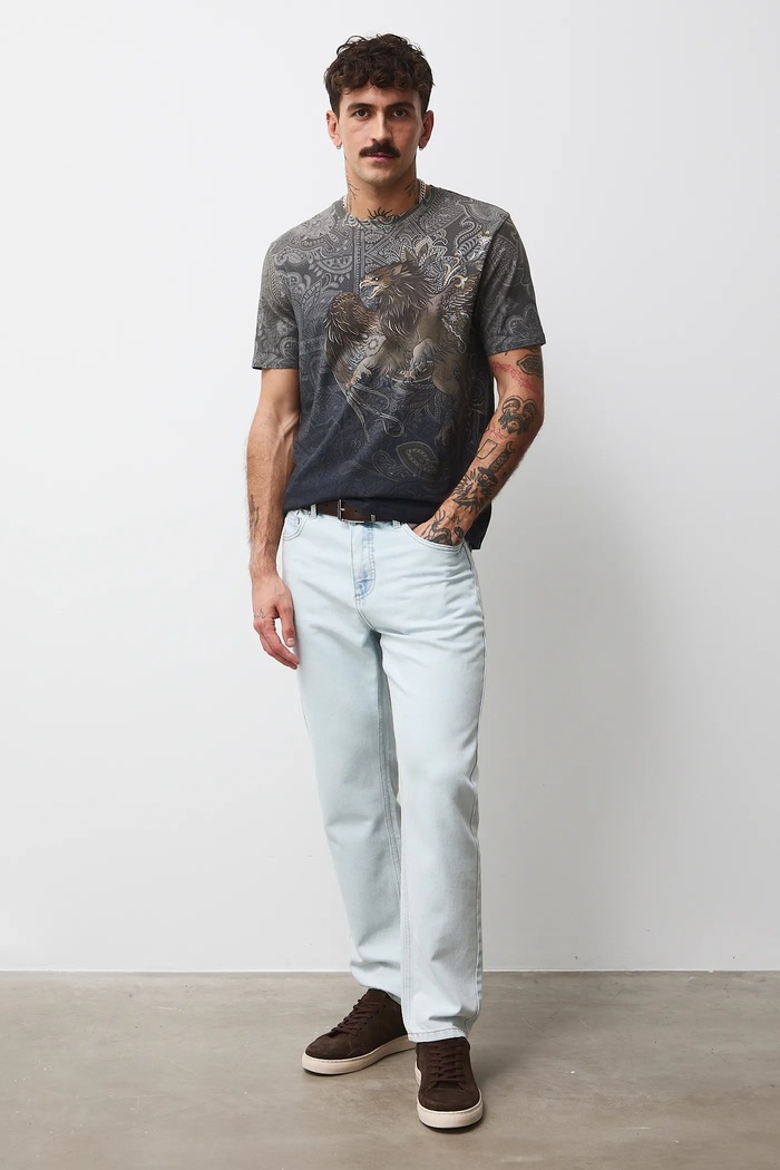 T-shirt bawełniany męski z elastanem wzorzysty RW25-TSMB14 brązowy RW25