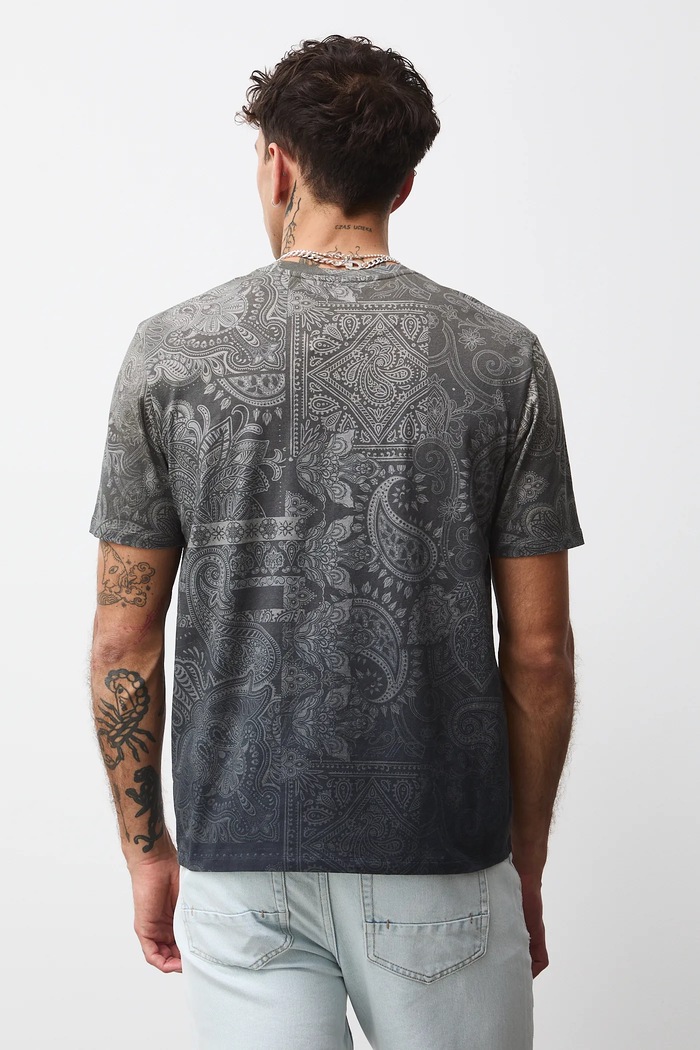 Odzież T-shirt bawełniany męski z elastanem wzorzysty RW25-TSMB14 brązowy