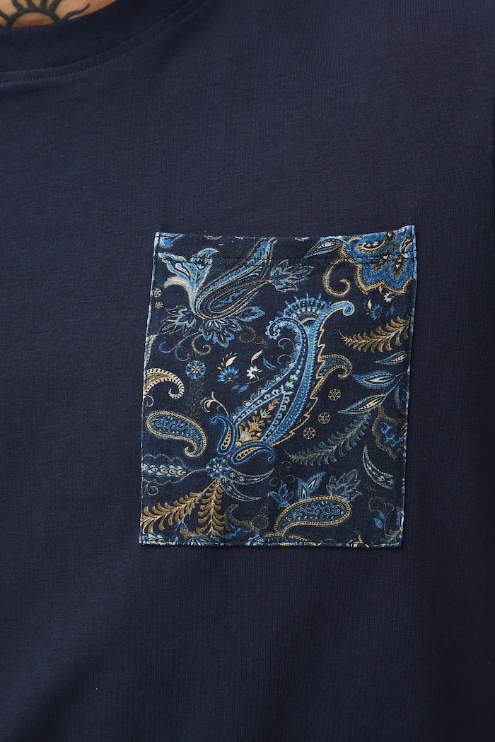 T-shirt bawełniany męski z elastanem z kieszonką na piersi RW25-TSMB20 granatowy