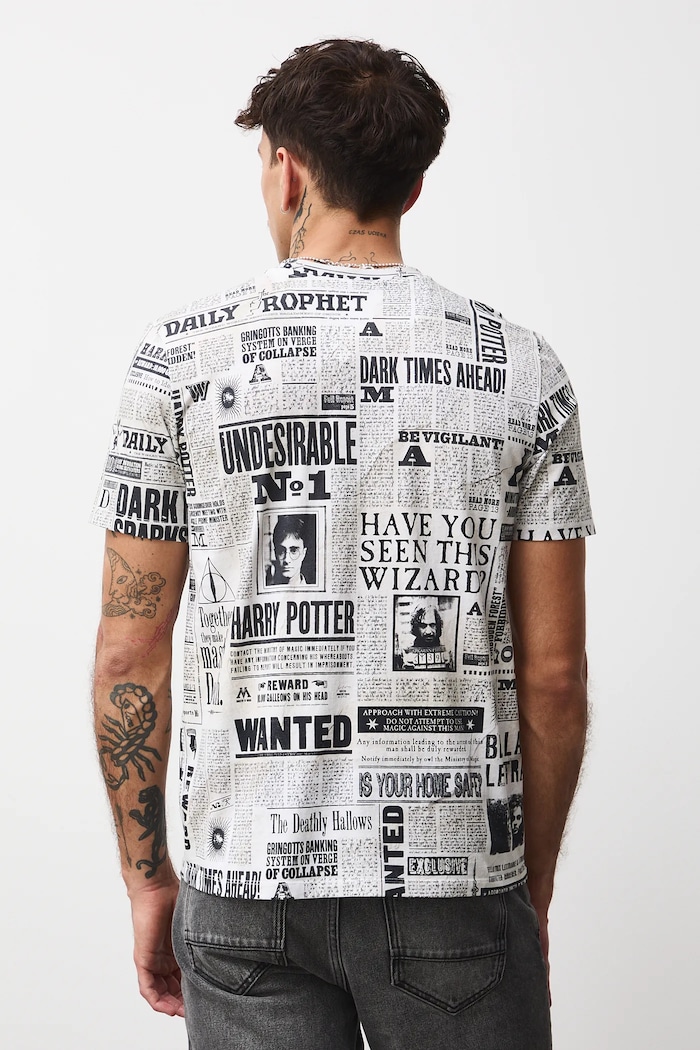 T-shirt bawełniany męski z kolekcji Harry Potter beżowy RW25-TSMB59