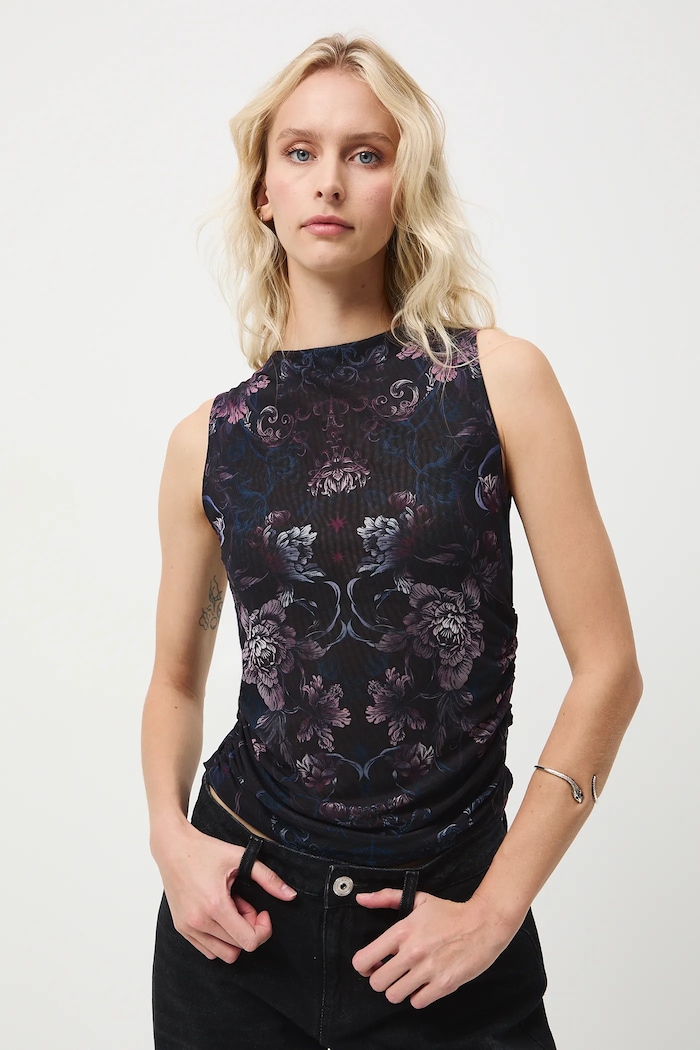 Top damski wzorzysty z elastanem czarny RW25-TTD700