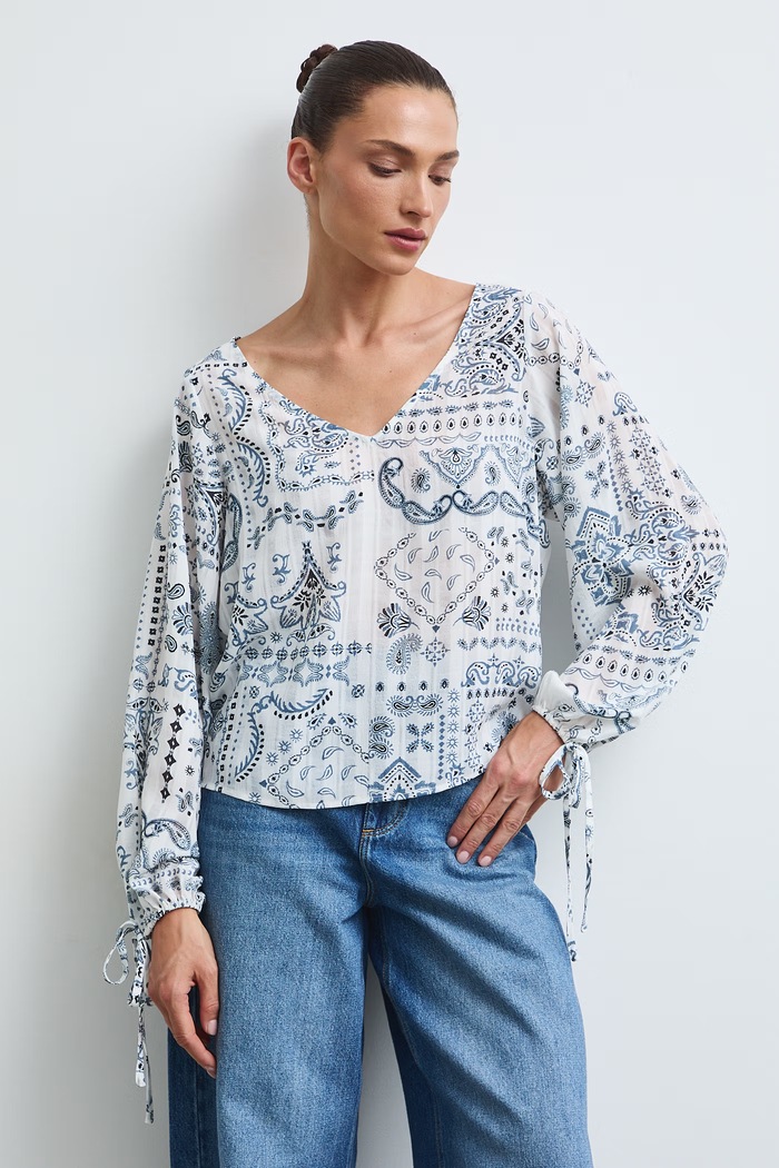 Bluzka damska paisley beżowy RW26-BDD307
