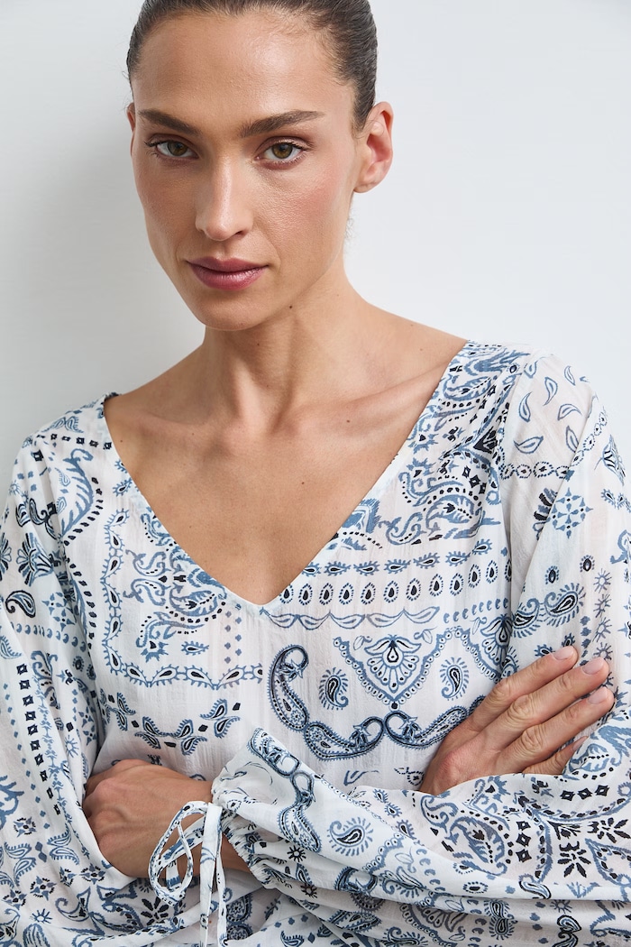 Bluzka damska paisley beżowy RW26-BDD307