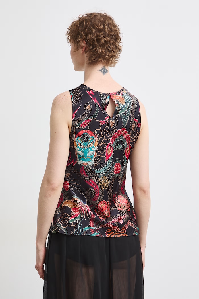 Bluzka damska z wiskozy z kolekcji Mythical Creatures czarny RW26-BKD250