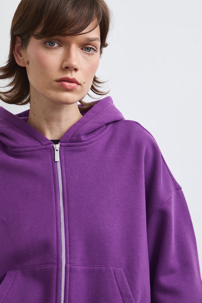Bluza rozpinana z kapturem damska z bawełną gładka fioletowy RW26-BLD031