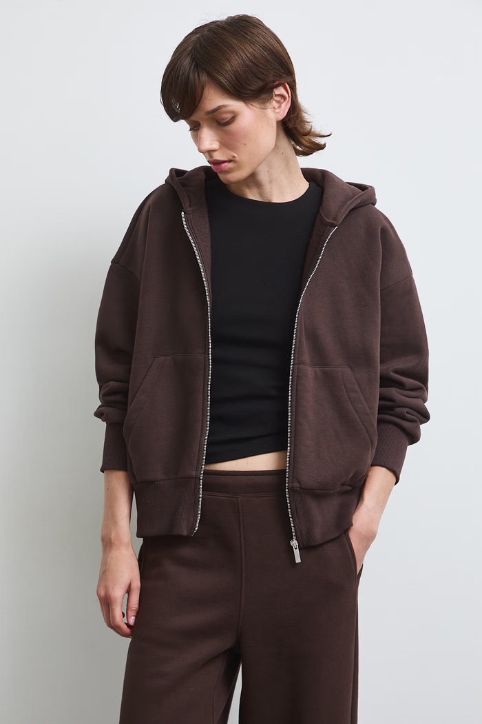 Bluza rozpinana z kapturem damska z bawełną gładka RW26-BLD031 brązowy RW26