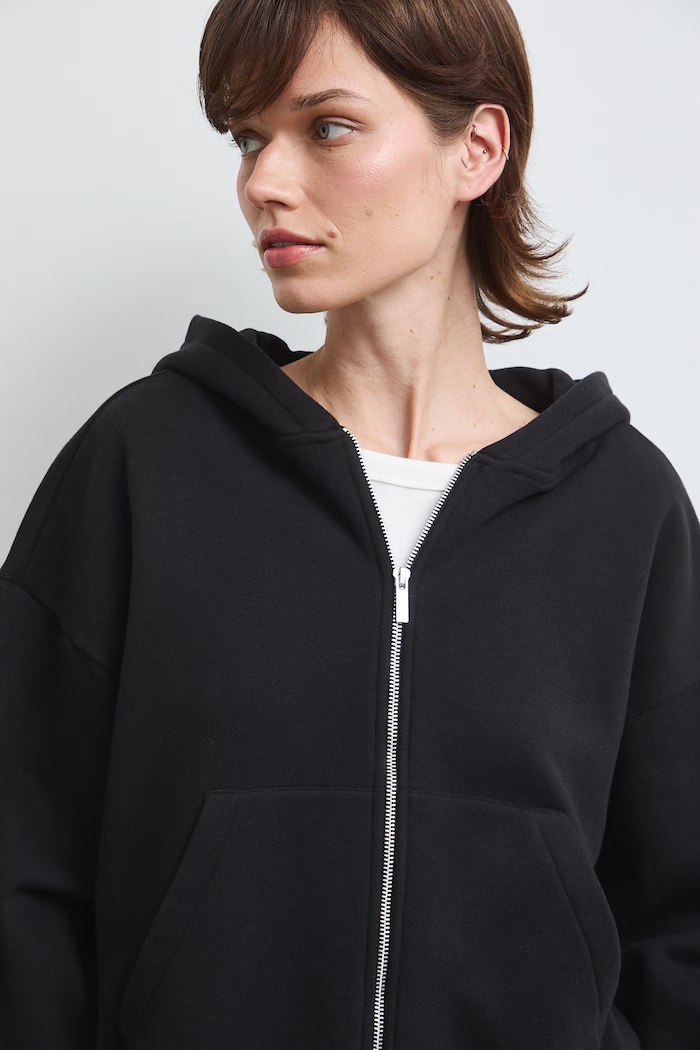 Bluza rozpinana z kapturem damska z bawełną gładka czarny RW26-BLD031