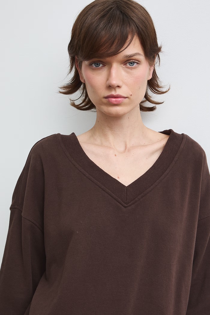 Bluza damska z bawełną gładka brązowy RW26-BLD032