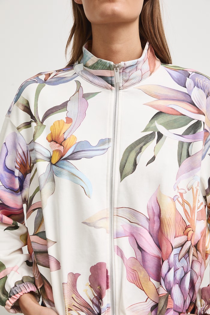 Bluza rozpinana damska bawełniana w kwiaty RW26-BLD201 beżowy