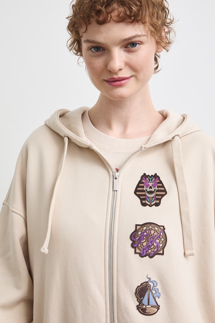 Bluza rozpinana z kapturem damska z bawełną z kolekcji Mythical Creatures RW26-BLD251 beżowy