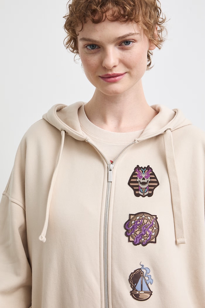 Bluza rozpinana z kapturem damska z bawełną z kolekcji Mythical Creatures RW26-BLD251 beżowy