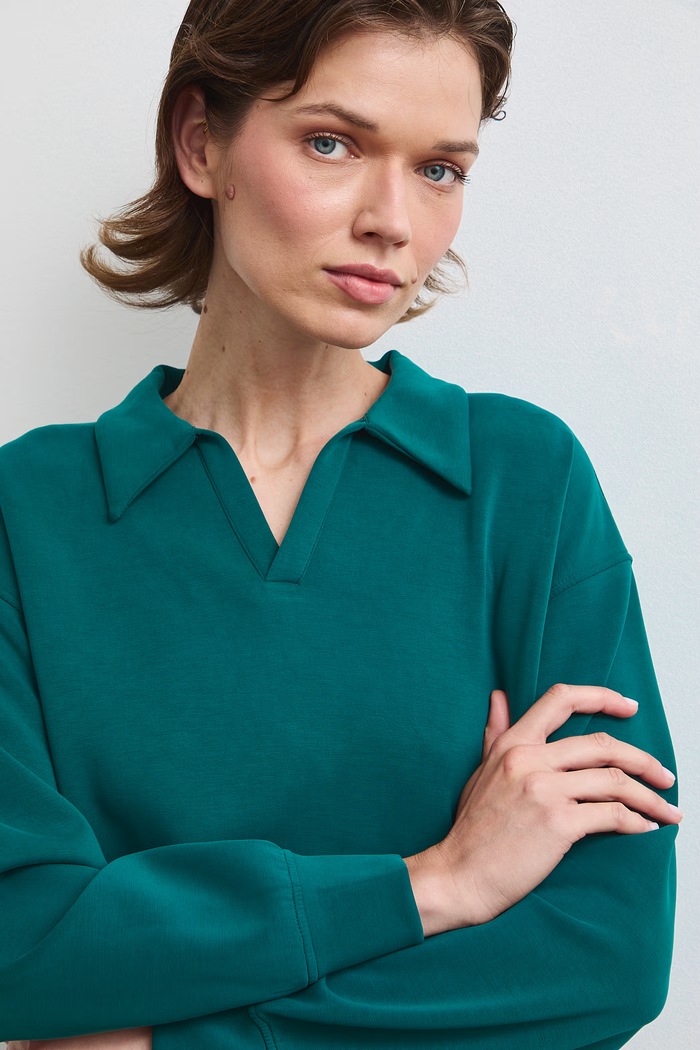 Bluza damska z modalem gładka turkusowy RW26-BLD400