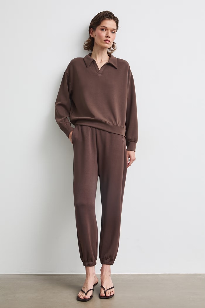 Bluza damska z modalem gładka RW26-BLD400 brązowy RW26