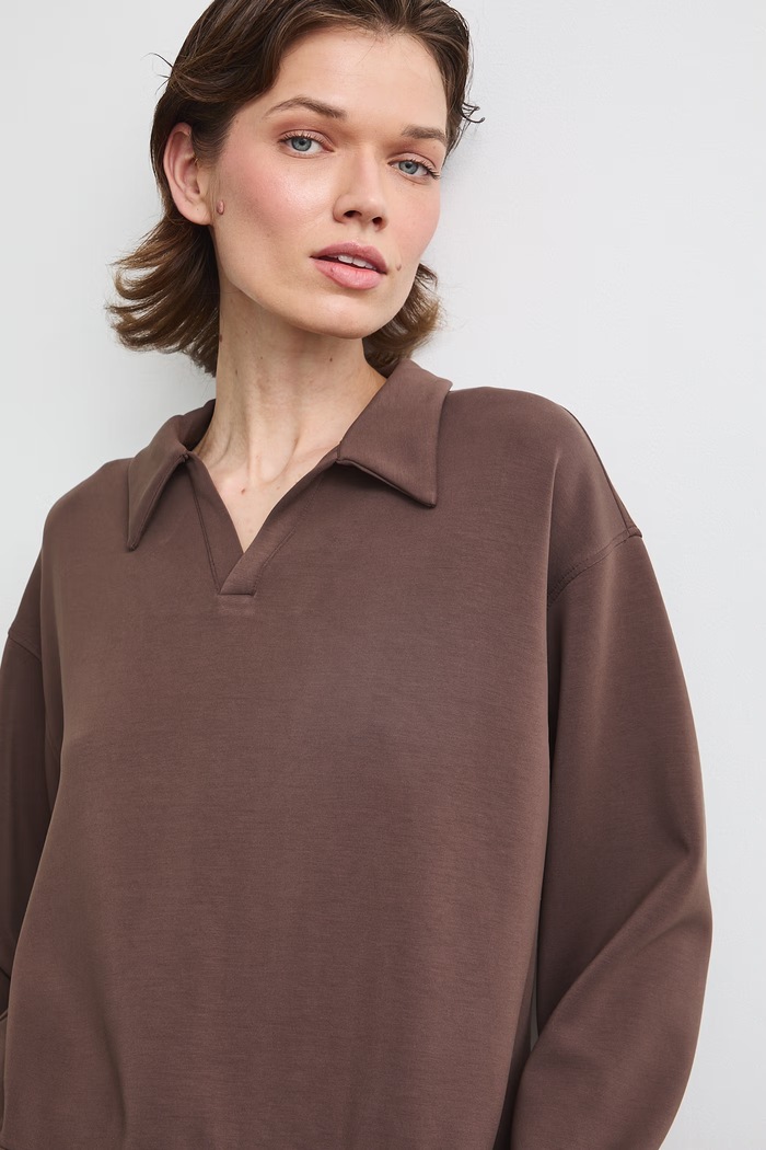 Bluza damska z modalem gładka brązowy RW26-BLD400