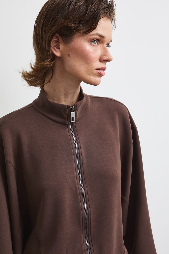 Bluza rozpinana damska z modalem gładka brązowy RW26-BLD401