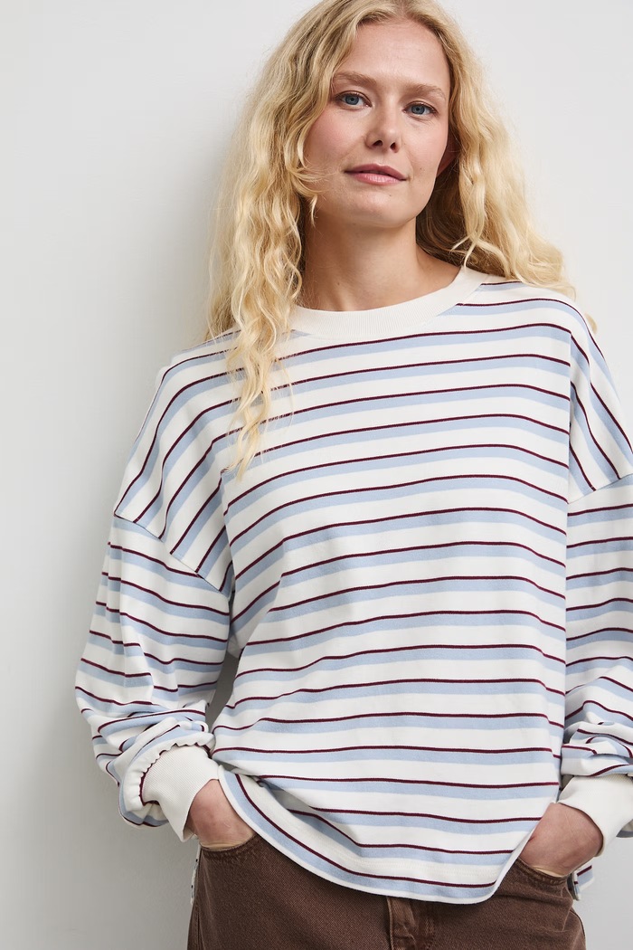 Longsleeve damski bawełniany w paski niebieski RW26-BUD013