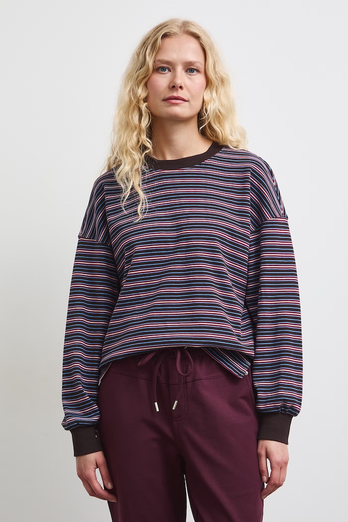 Longsleeve damski bawełniany w paski RW26-BUD013 brązowy RW26