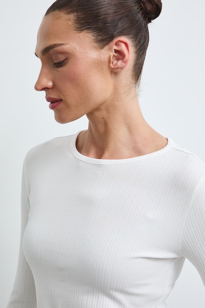 Longsleeve damski bawełniany z elastanem gładki beżowy RW26-BUD031