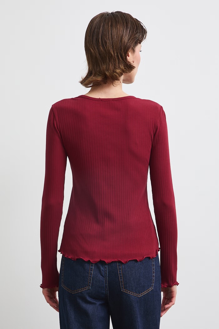 Odzież Longsleeve damski bawełniany z elastanem gładki RW26-BUD031 bordowy