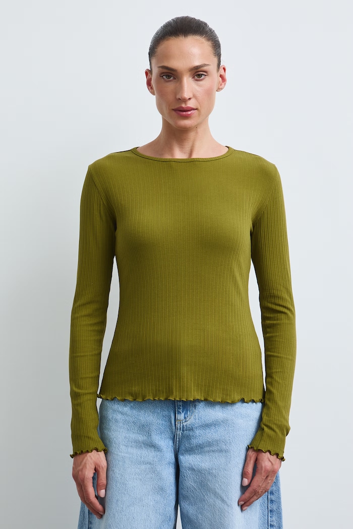 longsleeve damski bawełniany z elastanem gładki RW26-BUD031 zielony RW26