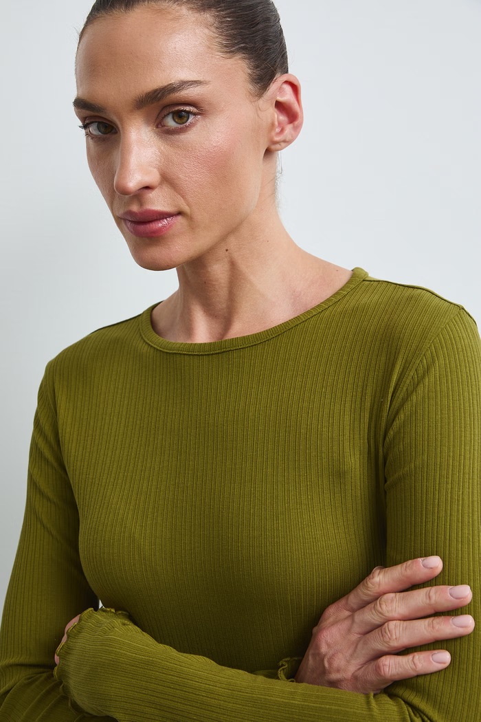 longsleeve damski bawełniany z elastanem gładki zielony RW26-BUD031