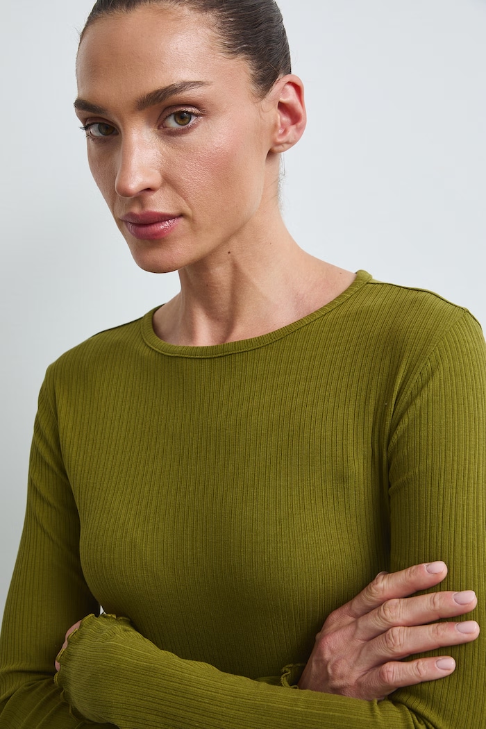 longsleeve damski bawełniany z elastanem gładki zielony RW26-BUD031
