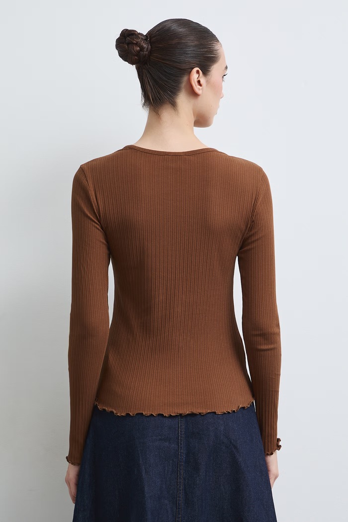 Odzież Longsleeve damski bawełniany z elastanem gładki RW26-BUD031 brązowy