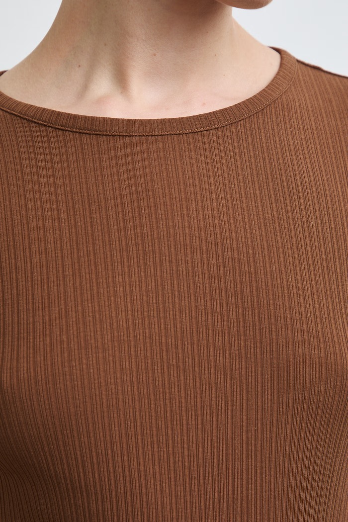 Longsleeve damski bawełniany z elastanem gładki RW26-BUD031 brązowy