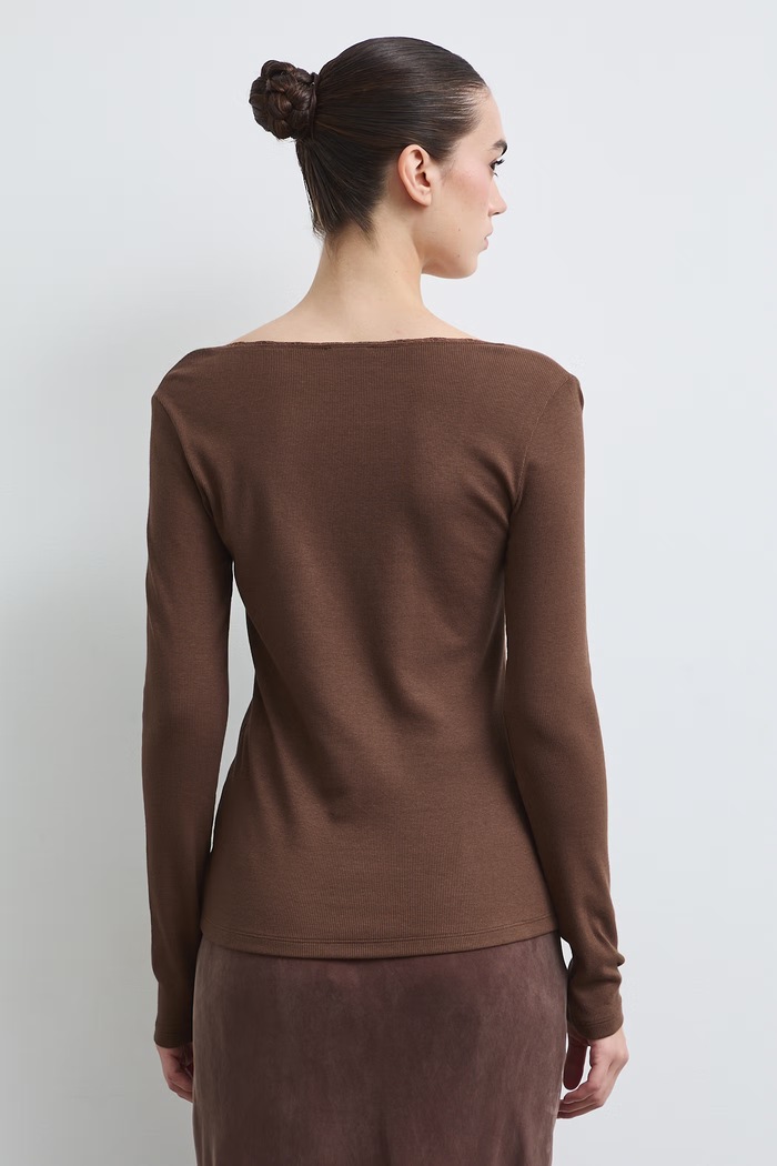 Longsleeve damski z koronkowymi wstawkami RW26-BUD032 brązowy RW26