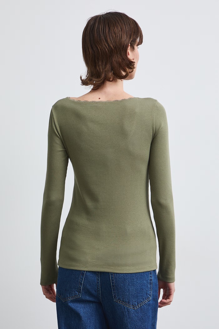 Odzież Longsleeve damski z koronkowymi wstawkami RW26-BUD032 zielony