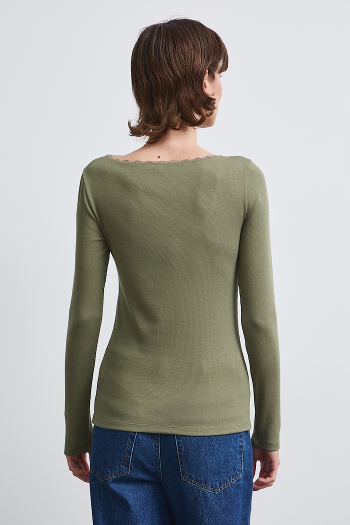 Odzież Longsleeve damski z koronkowymi wstawkami RW26-BUD032 zielony