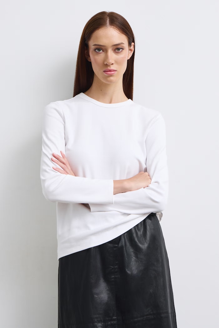 Longsleeve damski bawełniany z elastanem interlock biały RW26-BUD052
