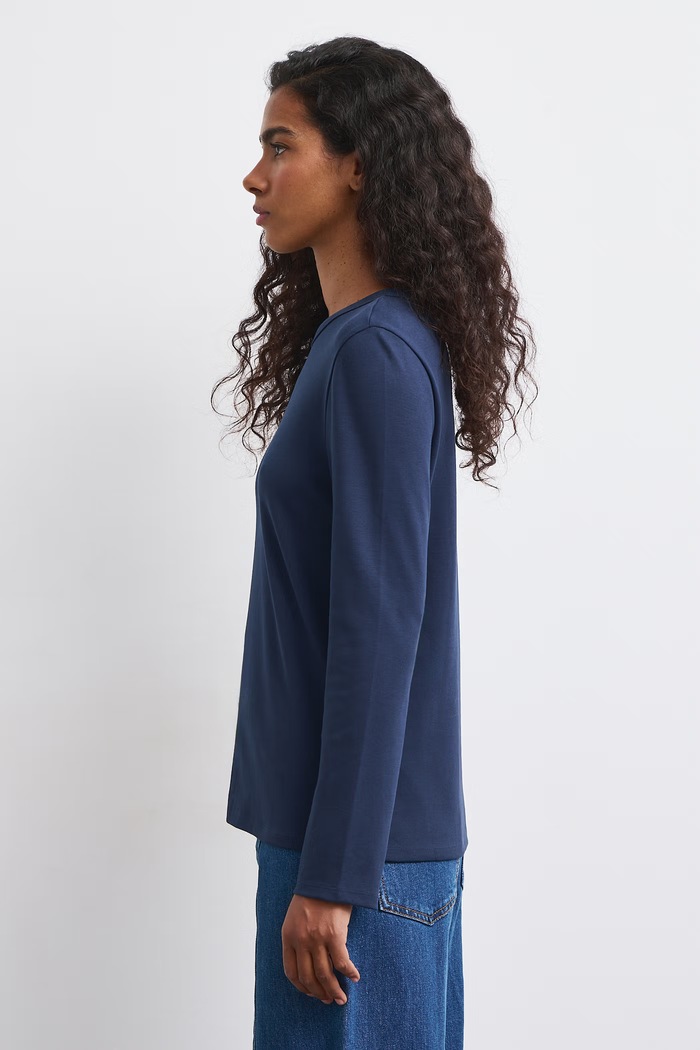 Longsleeve damski bawełniany z elastanem interlock RW26-BUD052 granatowy RW26