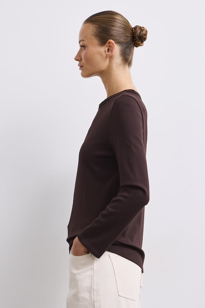 Longsleeve damski bawełniany z elastanem interlock RW26-BUD052 brązowy