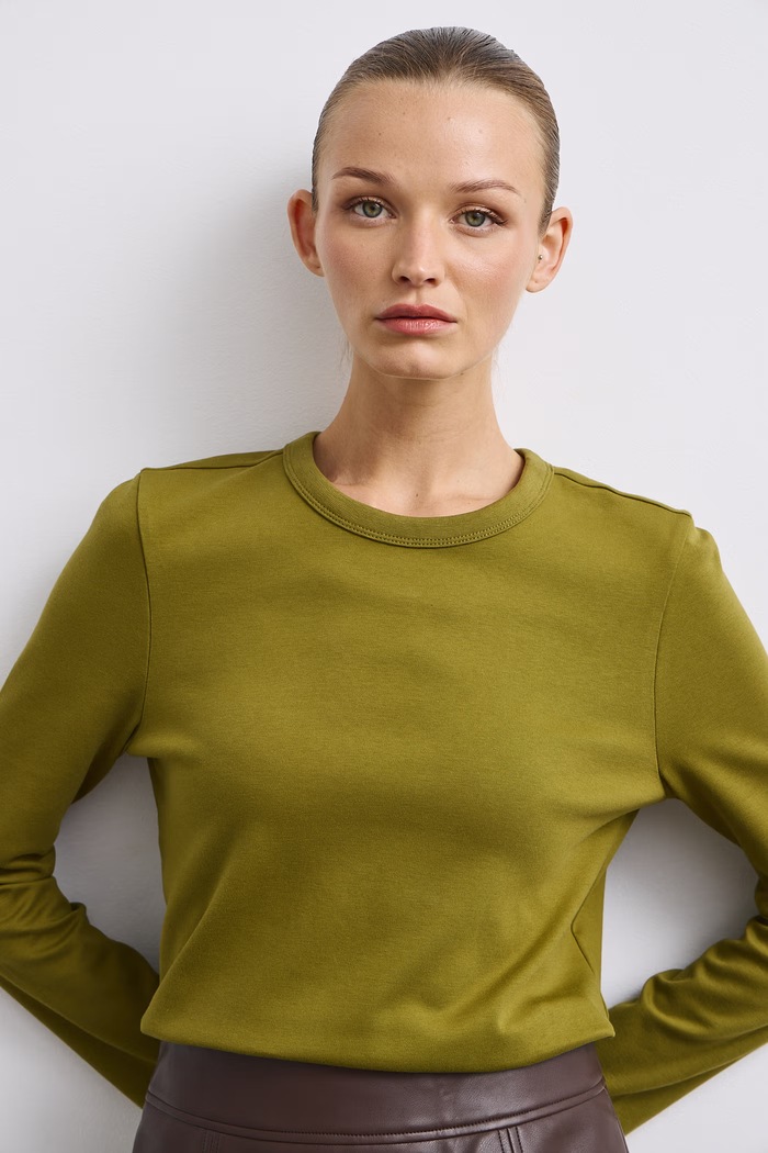 Longsleeve damski bawełniany z elastanem interlock zielony RW26-BUD052
