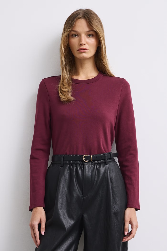 Longsleeve damski bawełniany z elastanem interlock RW26-BUD052 bordowy RW26