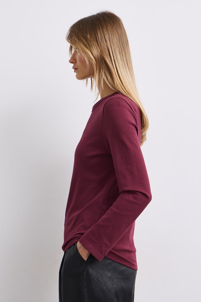 Longsleeve damski bawełniany z elastanem interlock RW26-BUD052 bordowy