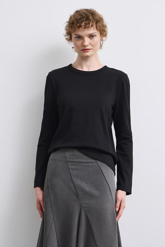 Longsleeve damski bawełniany z elastanem interlock czarny RW26-BUD052