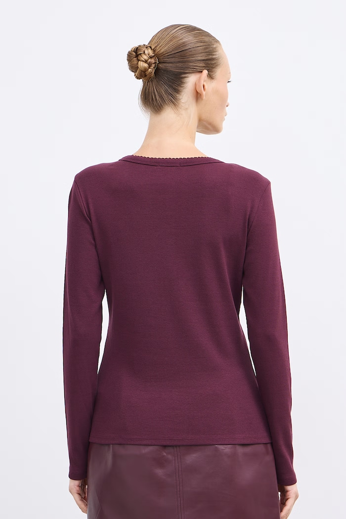 Odzież Longsleeve damski bawełniany z elastanem w prążki RW26-BUD053 bordowy