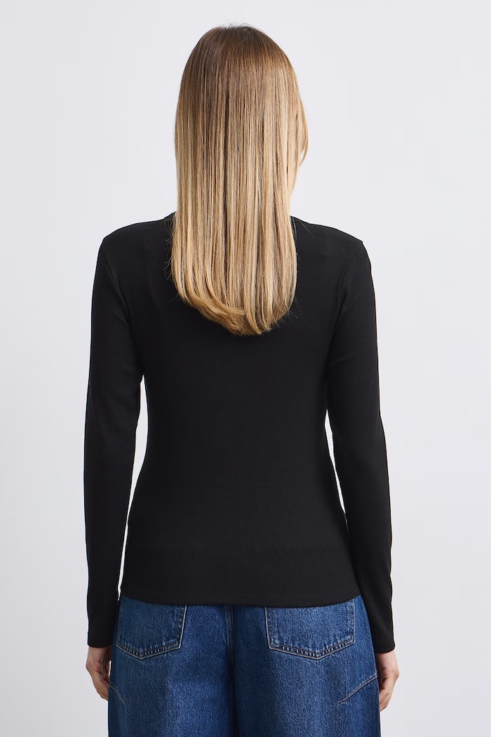 Odzież Longsleeve damski bawełniany z elastanem w prążki RW26-BUD053 czarny