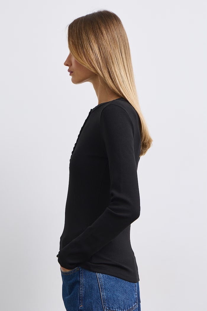 Longsleeve damski bawełniany z elastanem w prążki RW26-BUD053 czarny