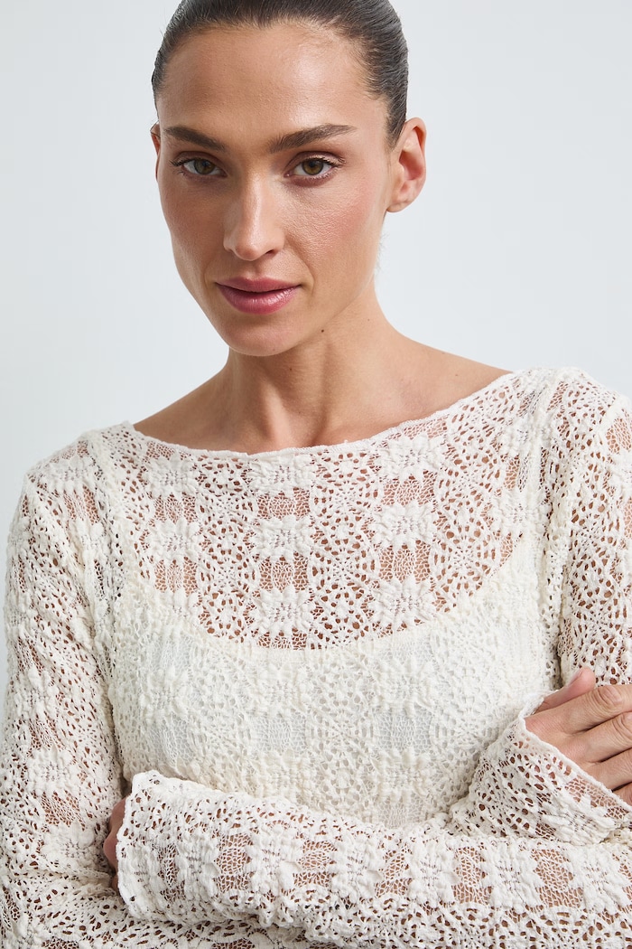 Longsleeve damski koronkowy beżowy RW26-BUD302