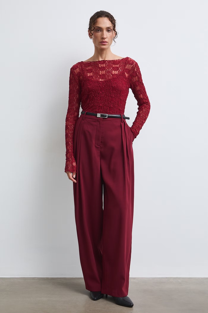Longsleeve damski koronkowy bordowy RW26-BUD302