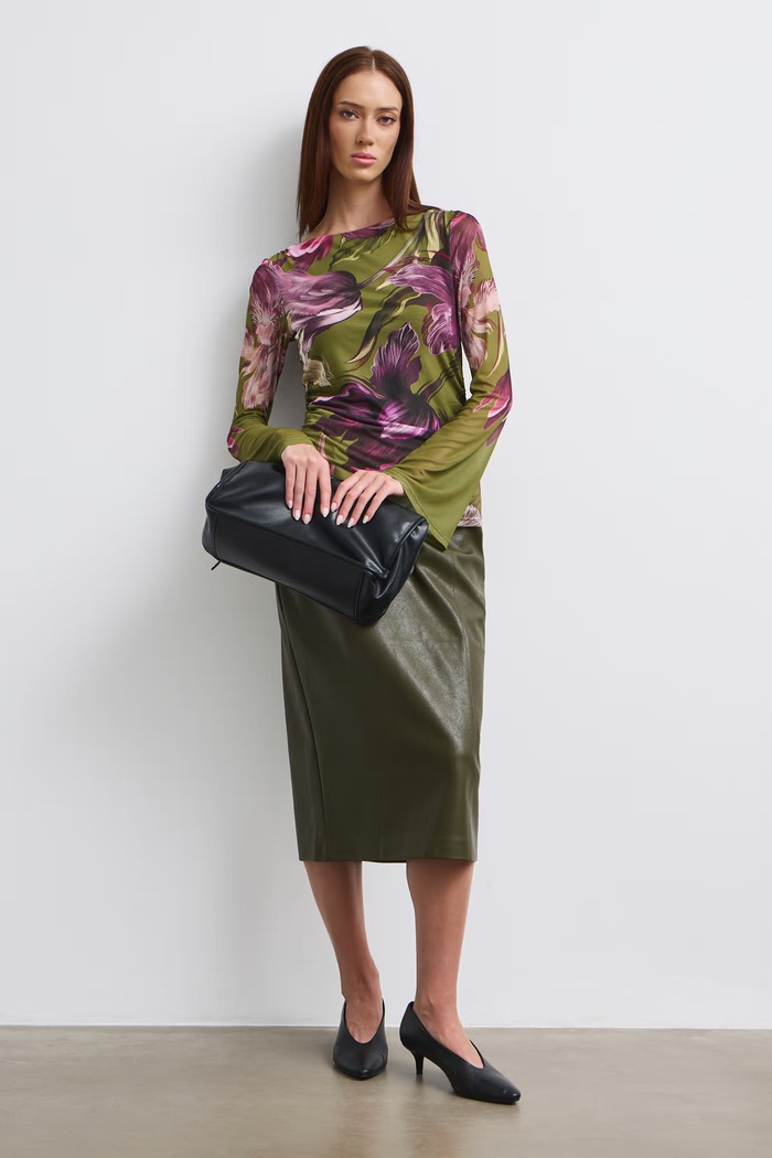 Longsleeve damski w kwiaty zielony RW26-BUD502